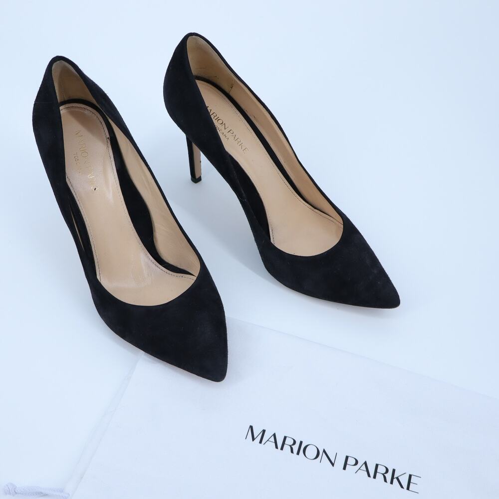 MARION PARKE Black Suede 85 Classic Pointed Toe Pump Women's 40/US 10
